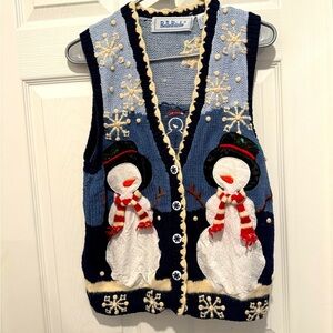 VTG Bell Pointe Christmas Snowman Vest Size Medium. Length 24in, p2p 20in